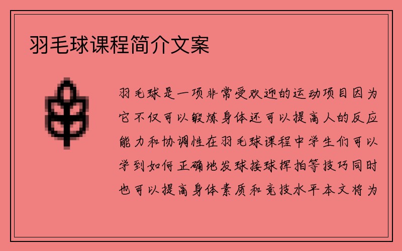 羽毛球课程简介文案